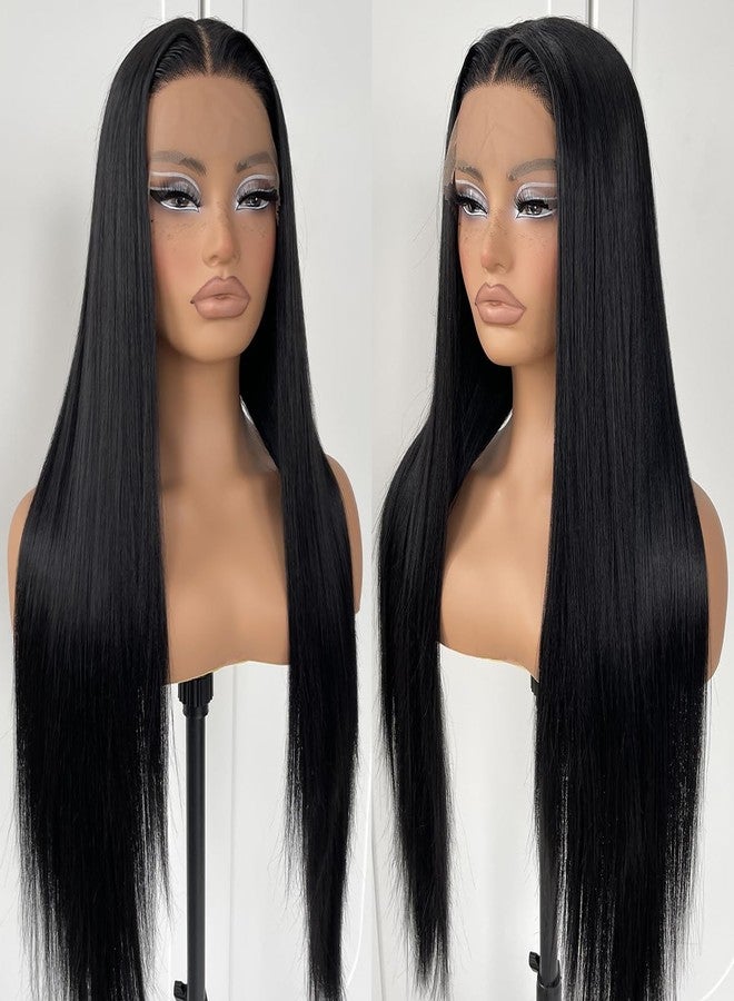 MITIMES 32inch Long Straight Lace Front Wigs Natural Black Glueless Straight Hair Lace Front Wig Pre Plucked Synthetic HD Lace Front Wig For Black Women - Image 2